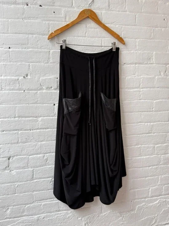 Y2K Black Draped Midi Skirt Asymmetrical Minimal Goth Utility (S) - Picture 5 of 8